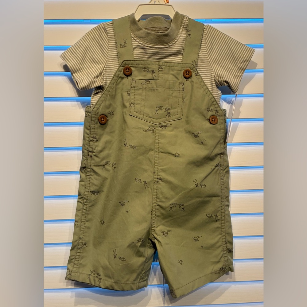 Carter's Green Overalls with Striped Tee